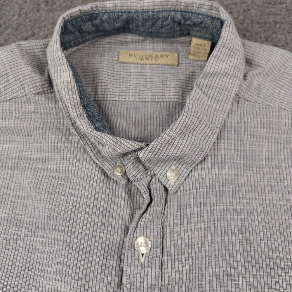 Burberry Brit Button Down Shirt Mens Large Grey Micro Check 100% Cotton EUC